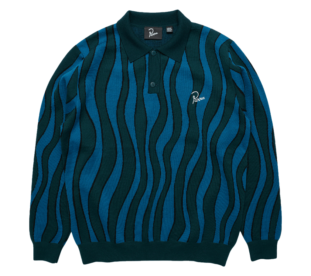 by Parra Aqua Weed Waves Knitted Polo Shirt