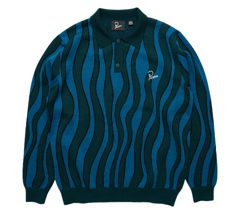 by Parra Aqua Weed Waves Knitted Polo Shirt
